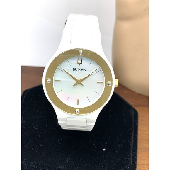 Bulova Women's Watch 98R292 Millennia Quartz Gold White Dial Ceramic Diamond - Picture 13 of 14